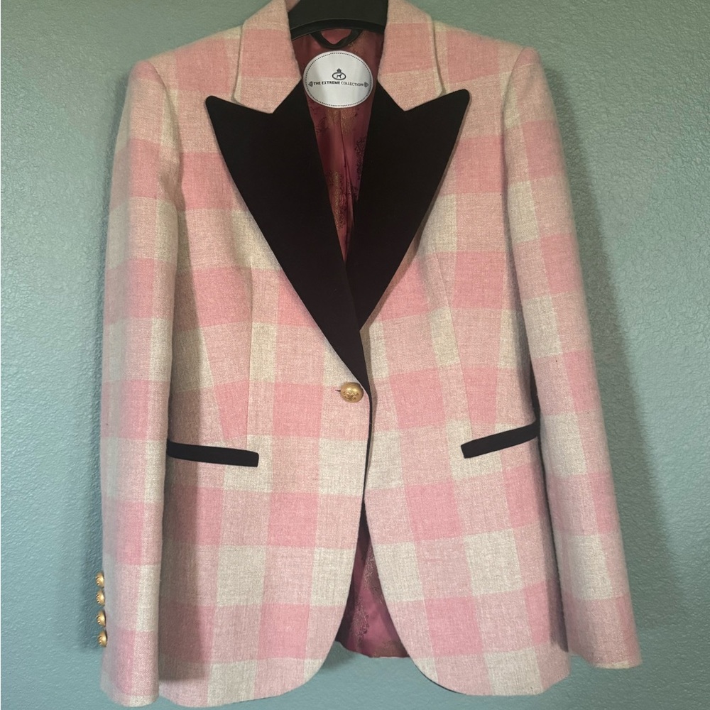 Pink and Cream Checkered Blazer